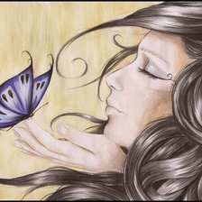 Оригинал схемы вышивки «Девушка с бабочкой» (№580341)