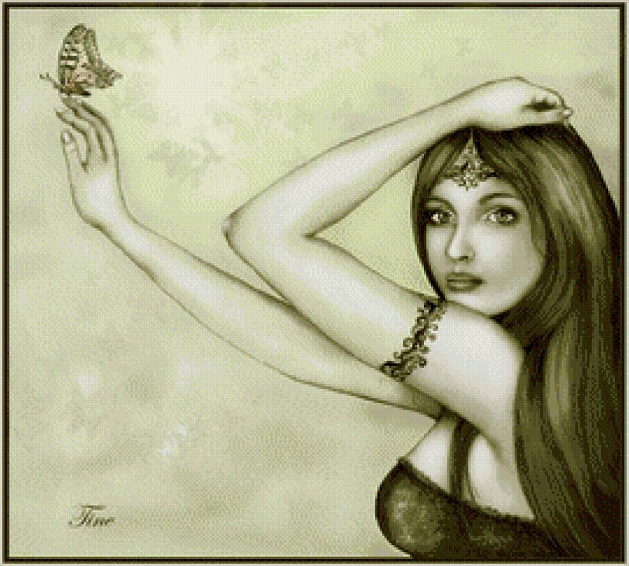 Девушка с бабочкой - фэнтези, монохром, девушка, бабочки - предпросмотр