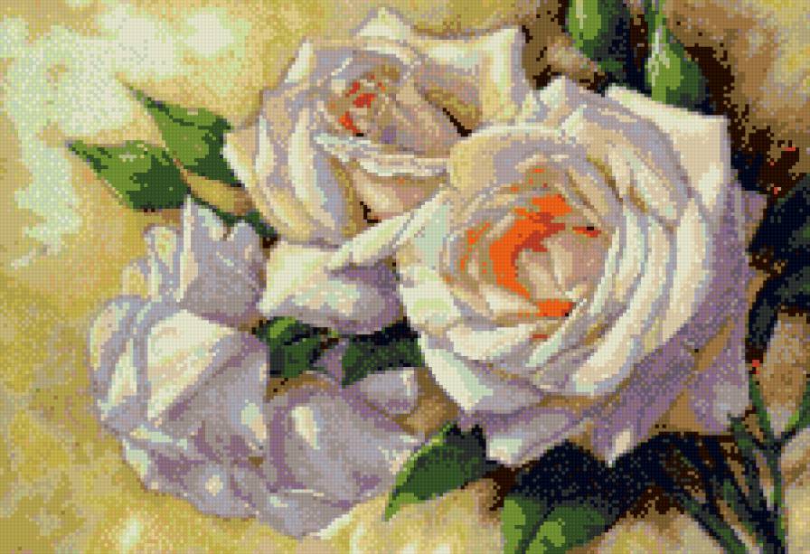 Белые розы - стебель, листья, бутон - предпросмотр