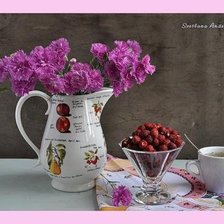 Схема вышивки «Натюрморт, фрукты, цветы, чашка»