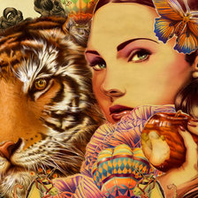 Оригинал схемы вышивки «Женщина с тигром» (№581361)