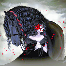 девушка и чёрный конь
