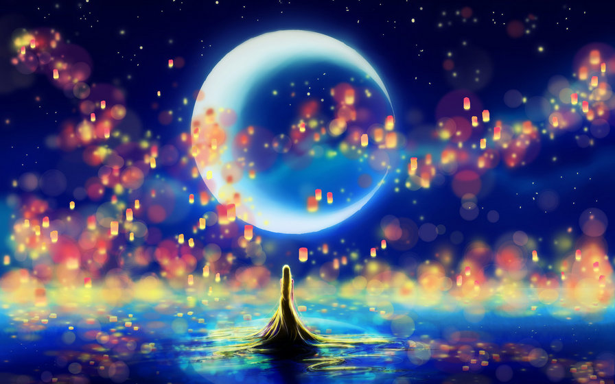Ночное море - луна, дельфин, море, ночь - оригинал