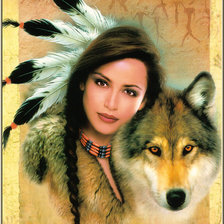 Оригинал схемы вышивки «Индейская девушка с волком» (№582260)