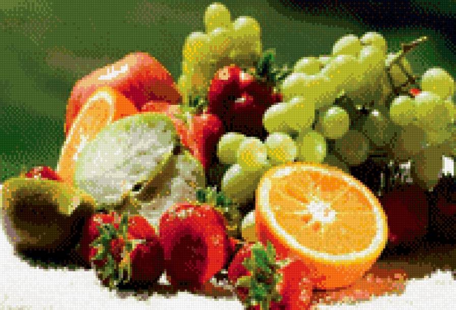 Натюрморт - виноград, натюрморт, лимон, клубника, еда, фрукты, кухня - предпросмотр