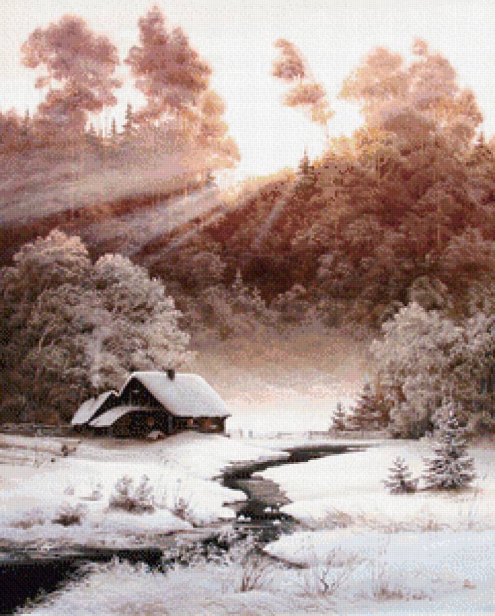 домик в снегу - природа, лес, дом, ручей, пейзаж, снег - предпросмотр