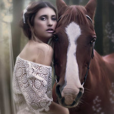 Оригинал схемы вышивки «Девушка и конь» (№583139)