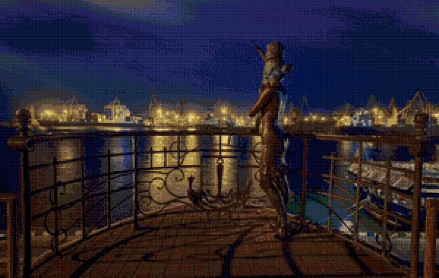 Памятник жене моряка - одесса, города мира, памятник, ночное море, порт - предпросмотр