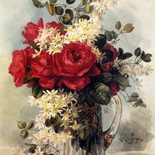 Оригинал схемы вышивки «Кувшин красных роз» (№584113)