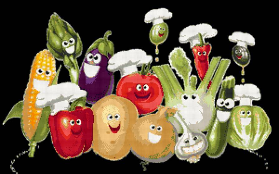 весёлые овоши - капуста, веселье, овощи, перчик, помидор, кукуруца, баклажан, чеснок - предпросмотр