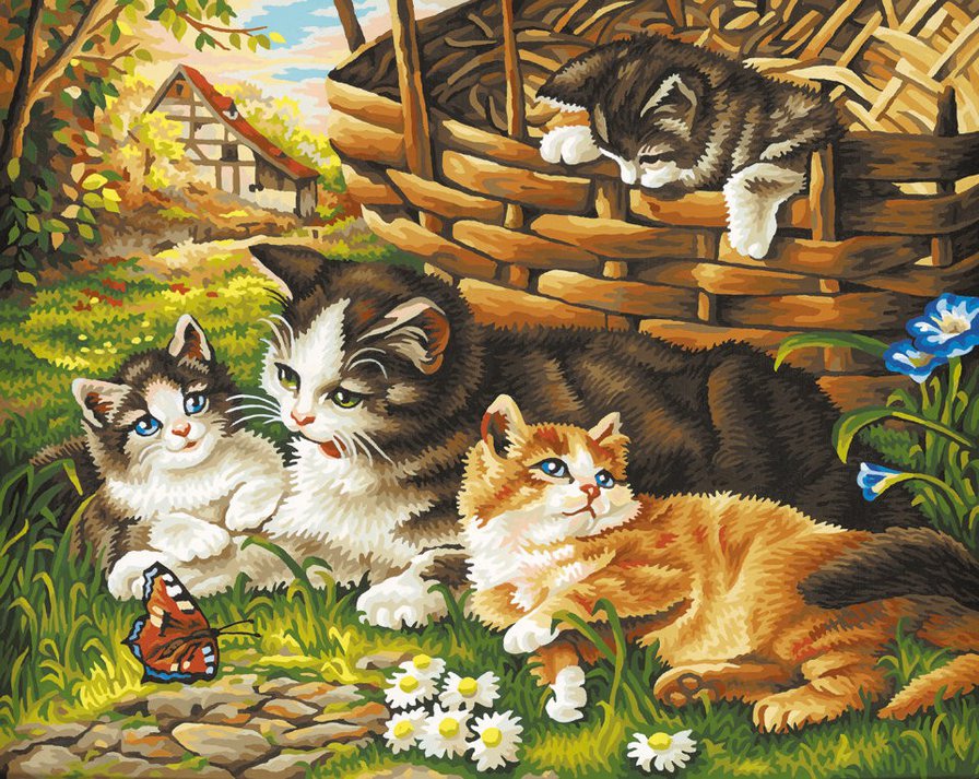 Кошачья семейка - коты, животные - оригинал