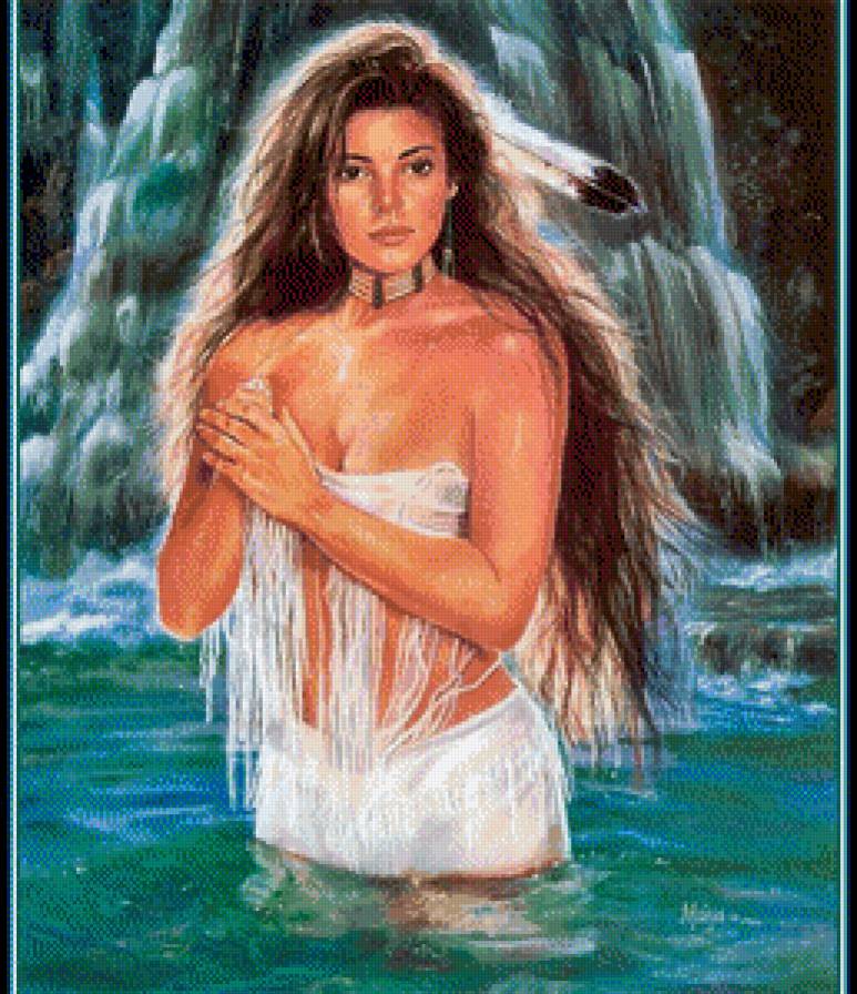 у водопада - водопад, девушка, женщина, женский образ - предпросмотр