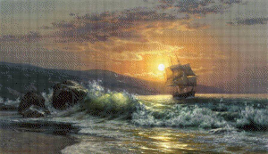 крымский вечер - море, корабль, пейзаж - предпросмотр