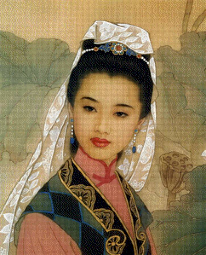 Восточная девушка - восток, портрет, девушка, японка, картина - предпросмотр