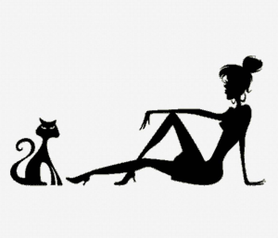 Силуэт девушки с котом - кот, силуэт, девушка - предпросмотр