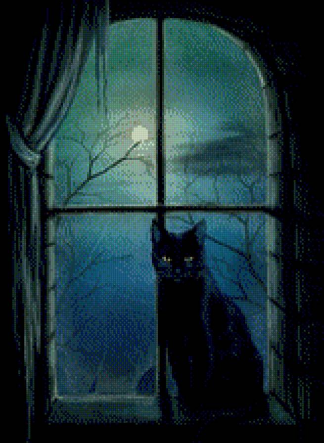 кошка - луна, кот, ночь - предпросмотр