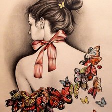 Схема вышивки «девушка и бабочки»