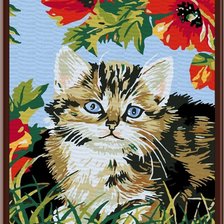 Оригинал схемы вышивки «Кот в цветах» (№586782)