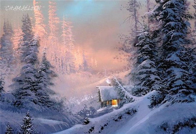 зима - природа, избушка, , пейзаж, зима - оригинал