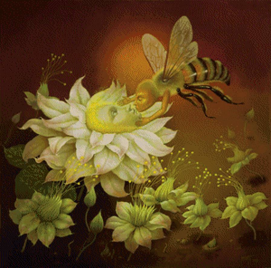 Пчелка на цветке - цветы, пчелы - предпросмотр