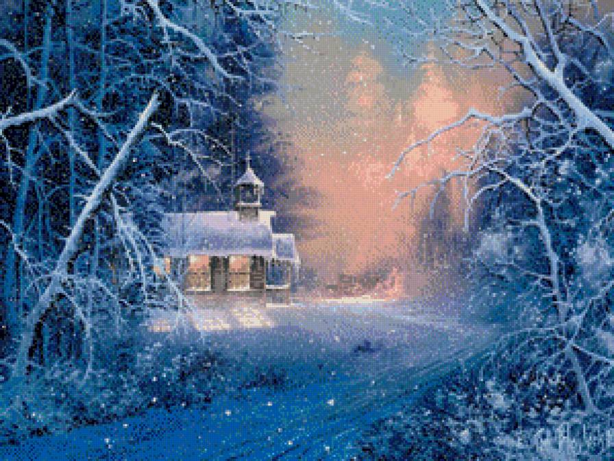 зима - лес, пейзаж, снег, природа, зима, дом - предпросмотр