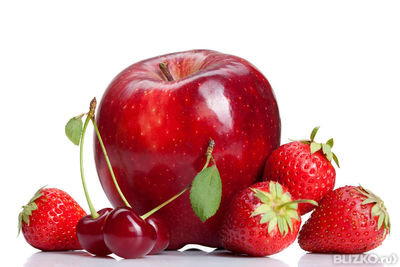 фрукты - вишни, яблоко, фрукты, натюрморт, кухня, клубника - оригинал