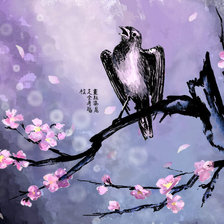 Оригинал схемы вышивки «птица на сакуре» (№588322)