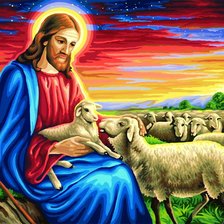 Оригинал схемы вышивки «Иисус с овечками» (№588346)