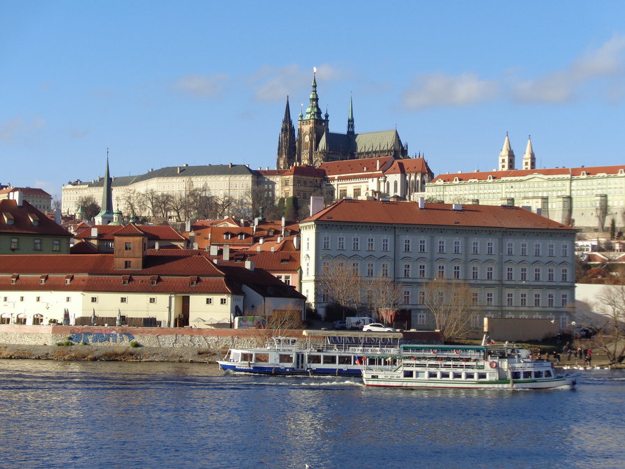 Прага - чехия, природа, город, прага, набережная, пейзаж, здания - оригинал