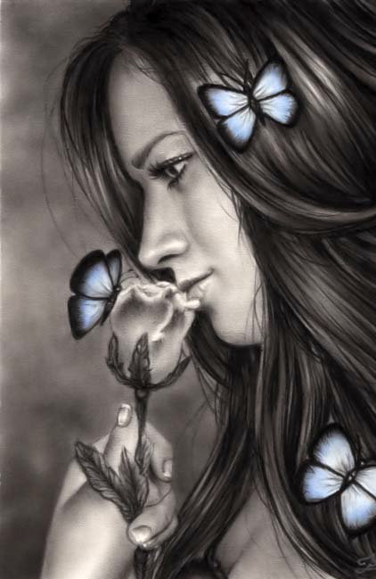 девушка с бабочками - женский образ, бабочки, роза, девушка, женщина - оригинал