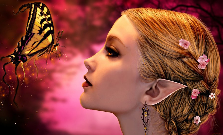 эльфийка с бабочкой - женский образ, женщина, девушка, эльф - оригинал