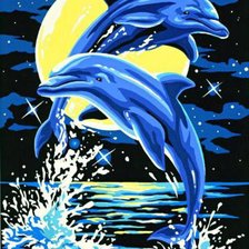 Дельфины на фоне луны
