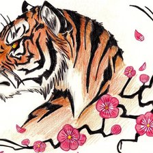 Схема вышивки «тигр в сакуре»