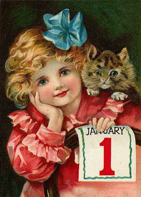 ретро открытка - ретро, девочка, открытки, дети, котики - оригинал
