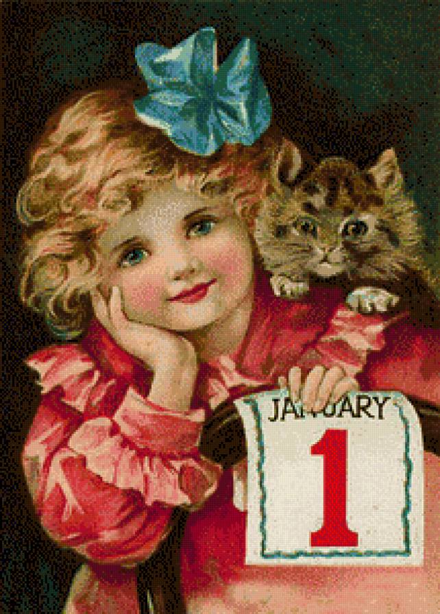 ретро открытка - дети, котики, девочка, открытки, ретро - предпросмотр