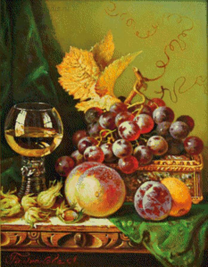 Натюрморт - бокал вина, натюрморт, фрукты - предпросмотр