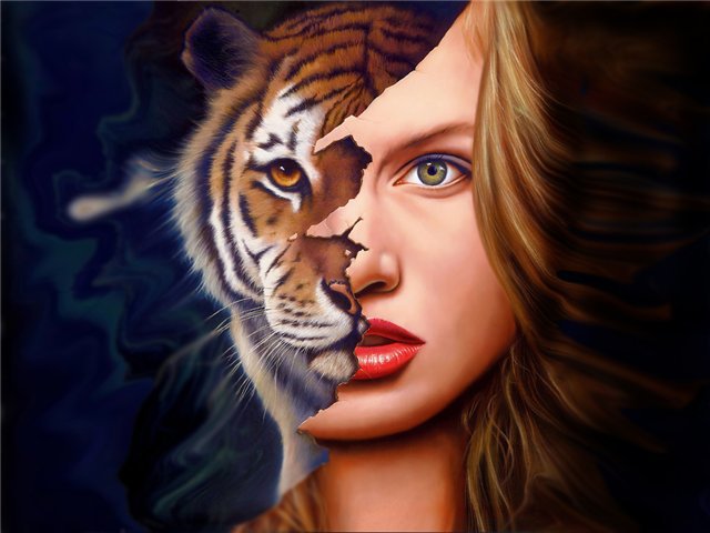 девушка-тигр - женщина, девушка, тигр - оригинал