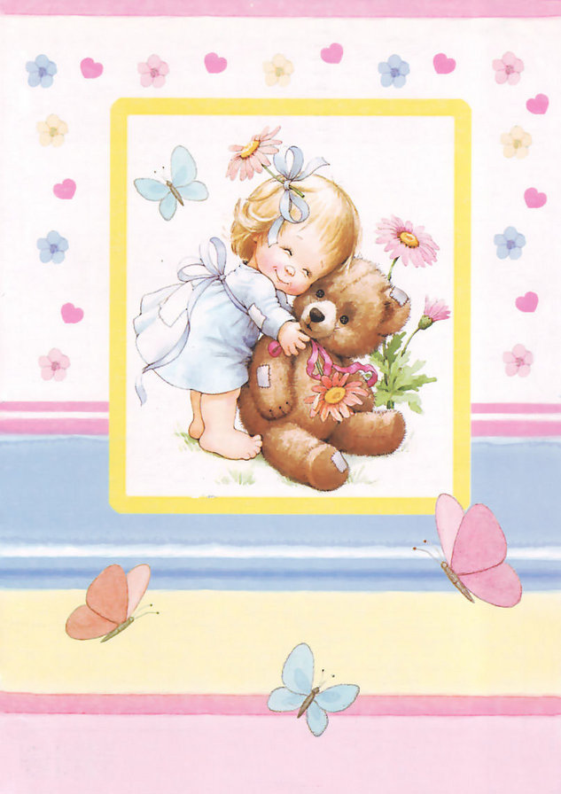 Открытки - цветы, бабочки, медведь, ребенок - оригинал