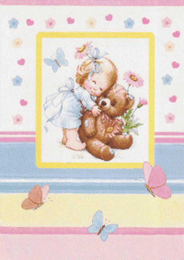 Открытки - ребенок, бабочки, цветы, медведь - предпросмотр