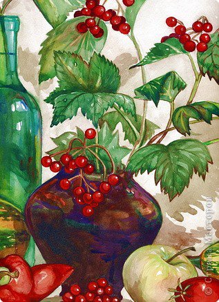 Натюрморт с калиной - натюрморт, ягоды, фрукты - оригинал