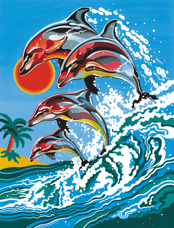 Игривые дельфины - пейзаж, дельфин, море, морской пейзаж - оригинал