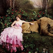 Оригинал схемы вышивки «девушка и лев» (№592170)