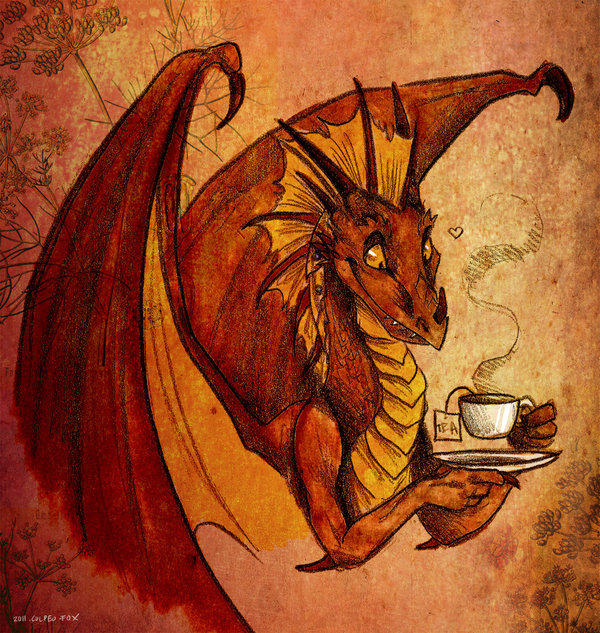 Драконье чаепитие - дракон, чай, culpeo-fox, чаепитие - оригинал