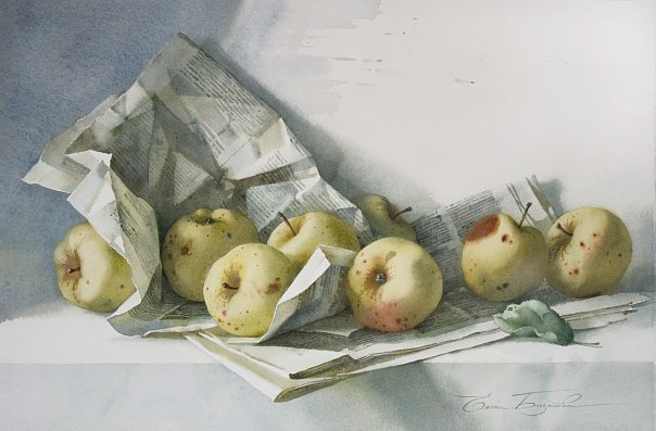 натюрморт с яблоками - живопись, натюрморт, фрукты, кухня, яблоки - оригинал