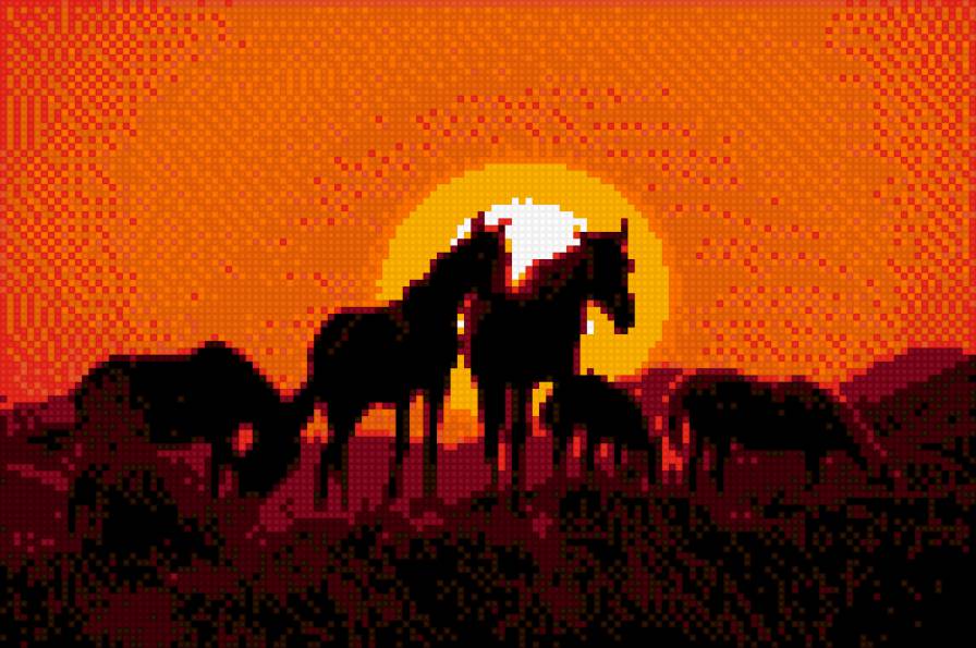 кони - закат, лошади, солнце - предпросмотр
