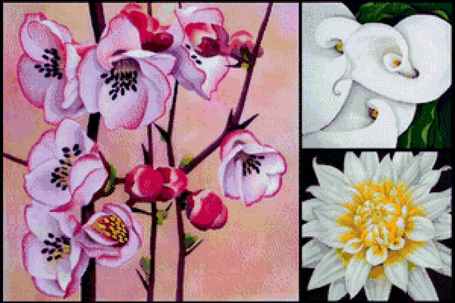 Триптих "Цветы" - цветы, орхидеи, каллы, триптих - предпросмотр