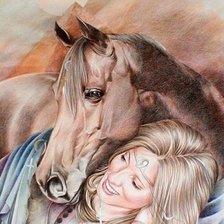 Оригинал схемы вышивки «Девушка и лошадь» (№593751)