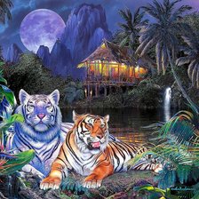 Оригинал схемы вышивки «Тигры в тропиках» (№593868)