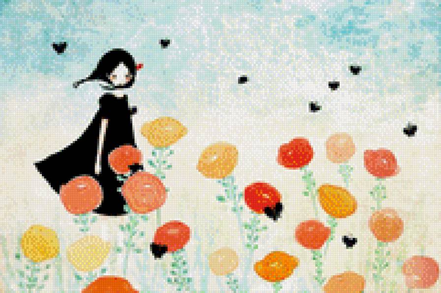 Девушка и цветы - цветы, краски, девушка, нежность - предпросмотр