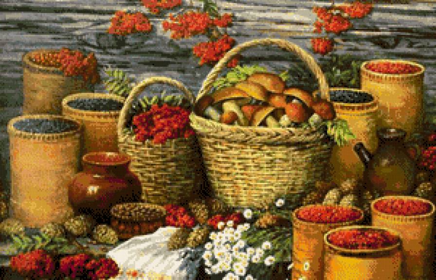 осенний урожай - натюрморт, грибы, осень, ягоды - предпросмотр